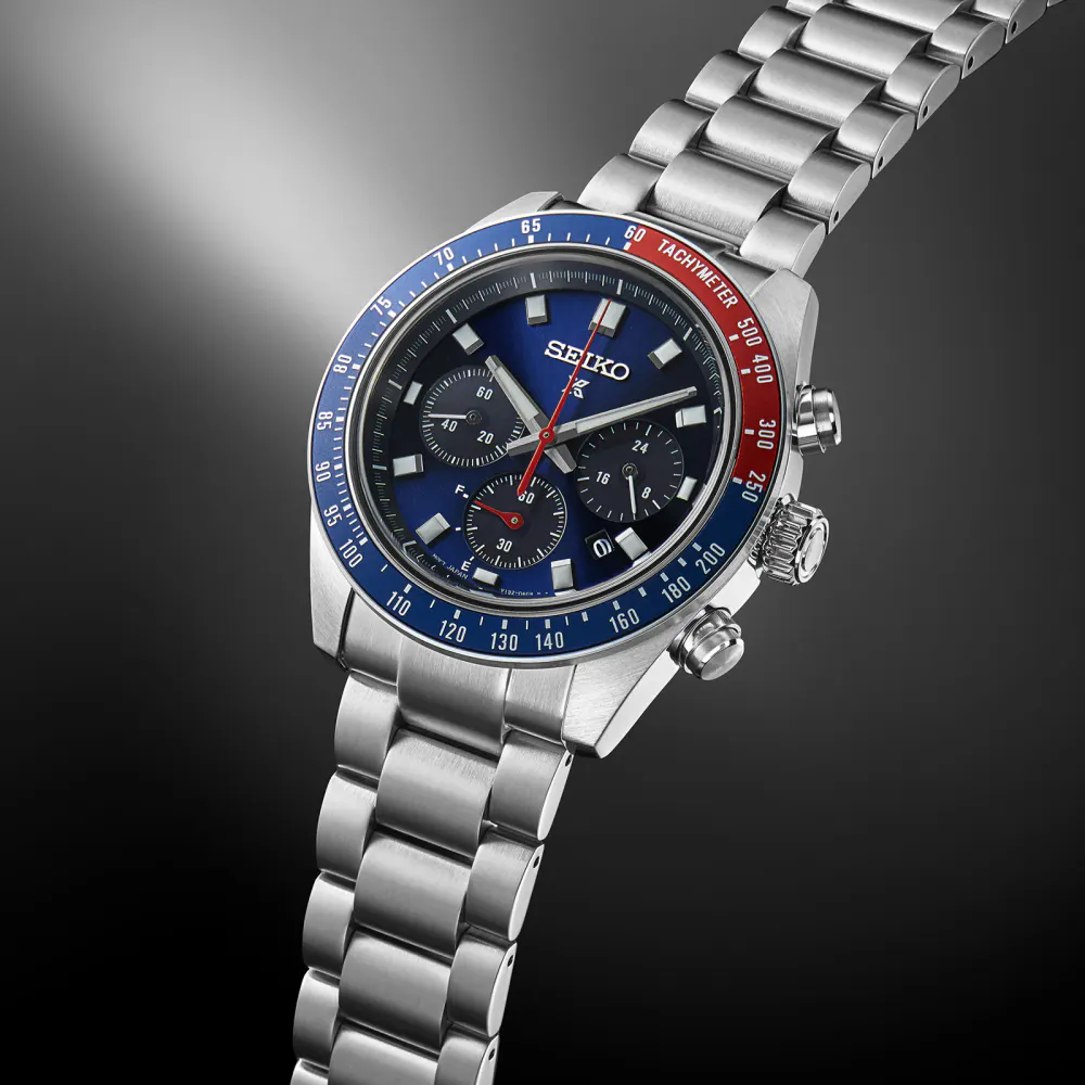 Seiko Prospex Speedtimer Go Large Solar Chronograph 41.5mm Mens Watch Blue detail 2
