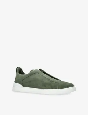 ERMENEGILDO ZEGNA Triple Stitch Suede Trainers - EUR 40 / 6 UK MEN in Dark Green, additional product view 3