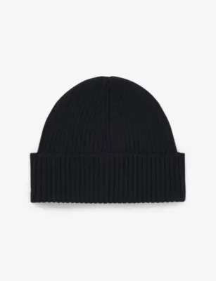 HUGO Brand-Patch Wool-Blend Beanie in BLACK, additional product view 3