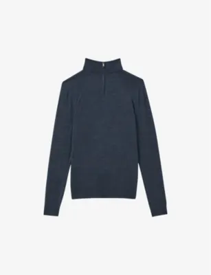 REISS Blackhall half-zip slim-fit merino-wool jumper - DARK AIRFORCE B