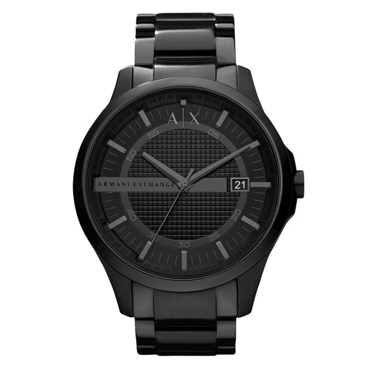 Armani Exchange Three-Hand Date Black Stainless Steel Mens Watch