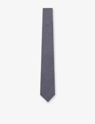 REISS Geometric Chain-Print Silk Tie - BURGUNDY detail 2