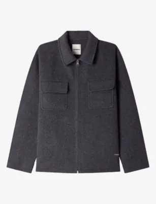 SANDRO Chest-pocket zip-fastened wool-blend jacket