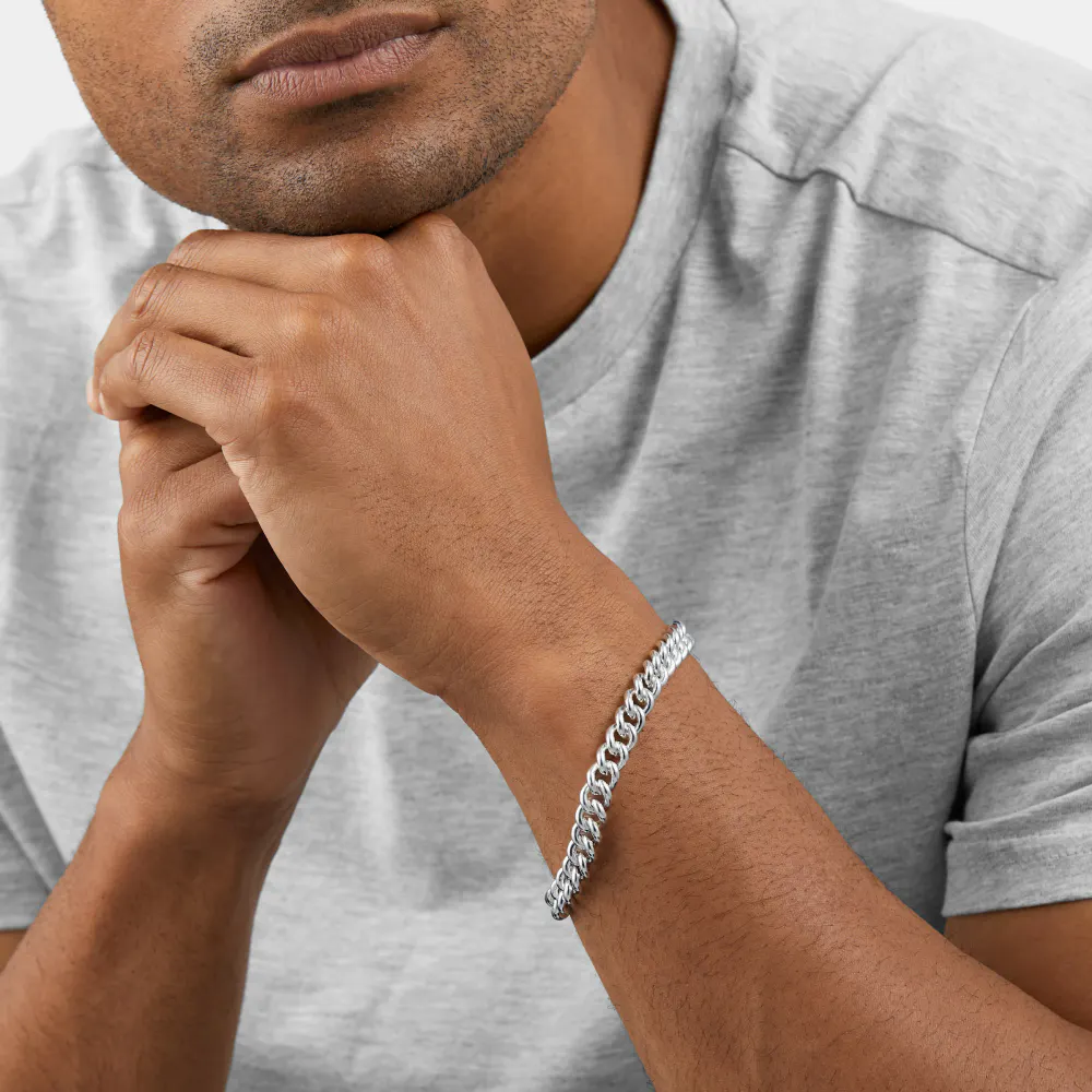For Him Silver Mens Heritage Curb Bracelet detail 2