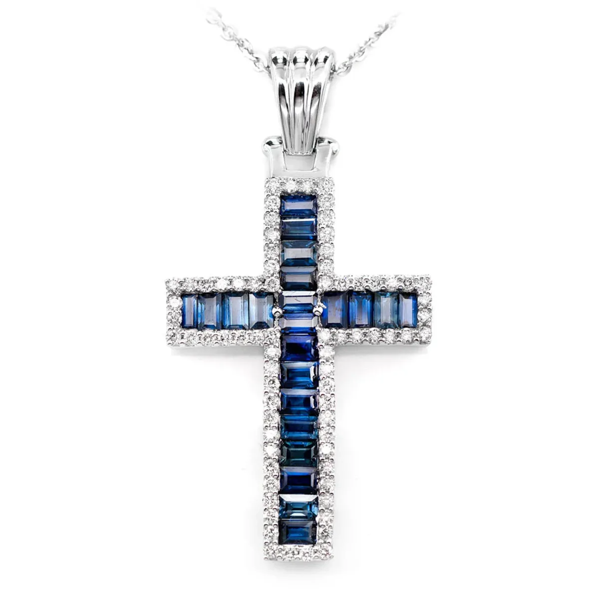 For Him Sapphire Cross with Diamond Halo Necklace