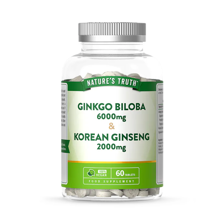 Nature's Truth Gingko Biloba 6000mg & Korean Ginseng 2000mg 60 Tablets