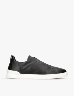 ZEGNA Triple Stitch Secondskin Leather Trainers - EUR 42 / 8 UK MEN in BLACK – Mens | Trainers | Lace up trainers