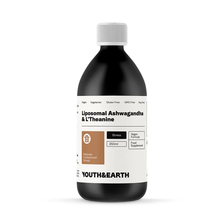 Youth and Earth Liposomal Ashwagandha 200mg & L'Theanine 200mg – Coffee & Vanilla Flavour, 250ml