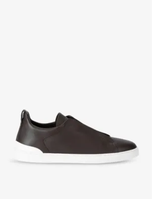 ZEGNA Triple Stitch Secondskin Panelled Leather Low-Top Trainers - EUR 40.5 / 6.5 UK MEN in BROWN – Mens | Trainers | Slip on trainers