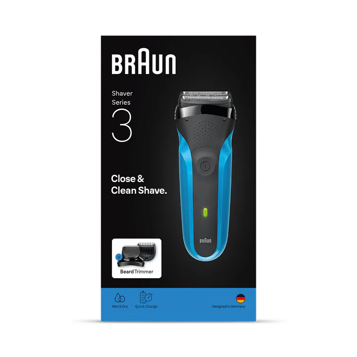 BRAUN Series 3 Shave&Style 310BT Electric Shaver, Wet & Dry Razor for Men, Black/Blue