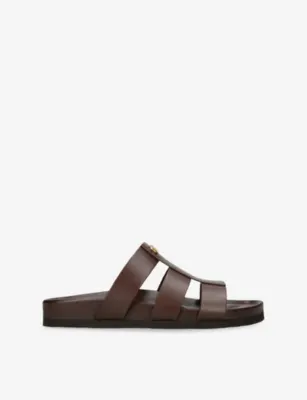 VALENTINO GARAVANI Studshield VLogo Flat Leather Sandals - EUR 41 / 7 UK MEN in Dark Brown – Mens | Sandals | Sliders & flip flops