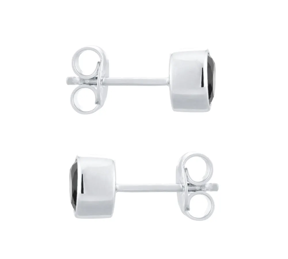 For Him Sterling Silver Jet Round Stud Earrings detail 3