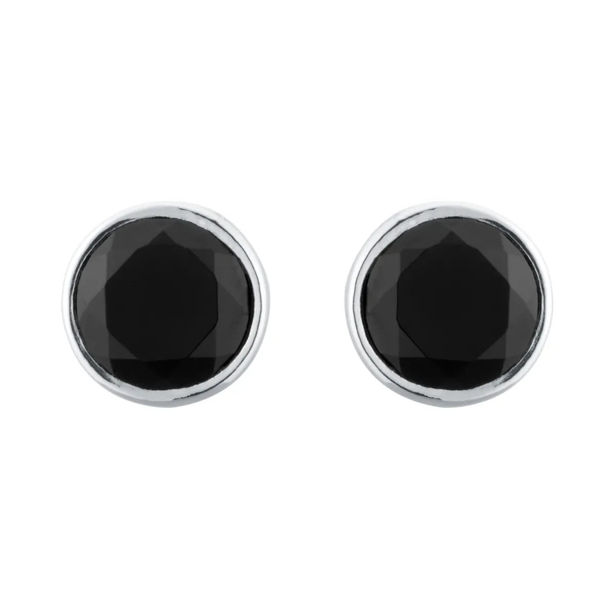 For Him Sterling Silver Jet Round Stud Earrings
