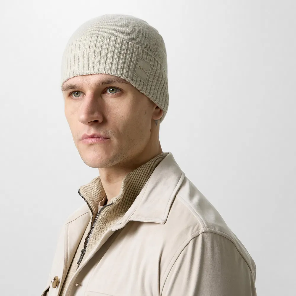 Boss Men's Akaio Ribbed Knit Beanie detail 2