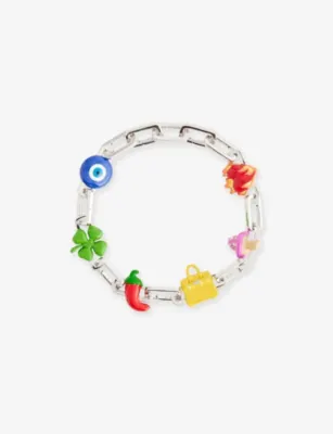 POUBEL Exclusive Rhodium-Plated Sterling-Silver Enamelled Charm Bracelet Set