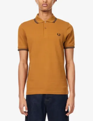 FRED PERRY Twin-Tipped Collared Cotton Polo Shirt in Drk Carml/nvy, additional product view 3