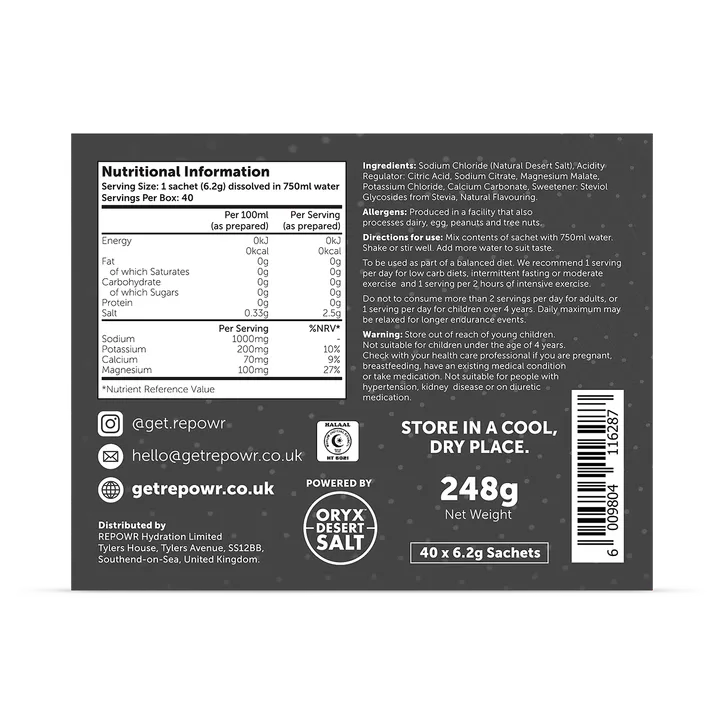 REPOWR Daily Electrolytes Variety Pack Mix 2 (Apple, Blackcurrant, Blood Orange, Cucumber Mint) 40 Sachets, additional product view 2