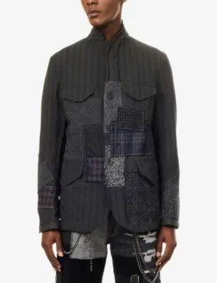 JUNYA WATANABE Patchwork Zip Woven Blazer in Gry/wht X Mix, additional product view 3