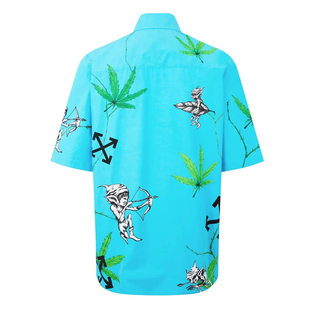 Off White Men's Oversized Fit Cotton Short Sleeve Point Collar Shirt detail 2