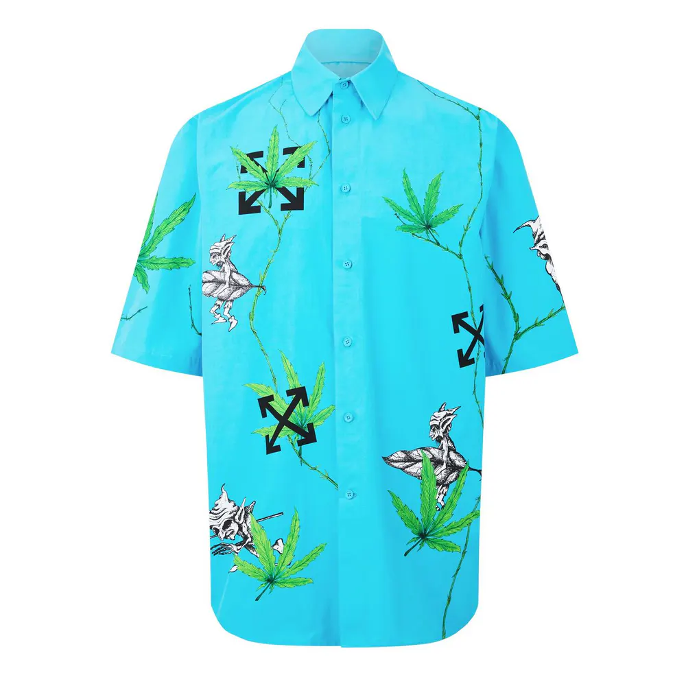 Off White Men's Oversized Fit Cotton Short Sleeve Point Collar Shirt