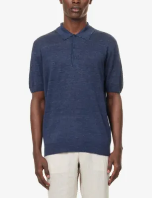 CORNELIANI Short-Sleeve Linen And Silk-Blend Polo Shirt detail 3