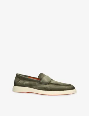 SANTONI Detroit Penny Suede Loafers - EUR 46 / 12 UK MEN in KHAKI, additional product view 3