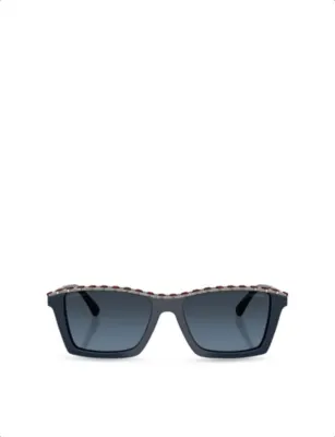 CHANEL CH5548Q Rectangle-Frame Acetate and Leather Sunglasses