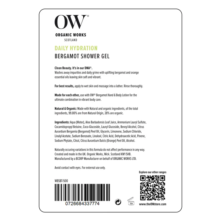 Organic Works Bergamot Shower Gel 500ml, additional product view 2
