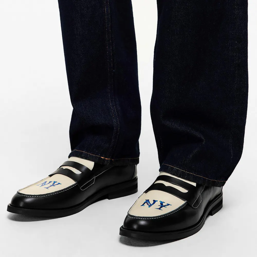 Duke and Dexter Men's NY Penny Loafers in Black/White, additional product view 3
