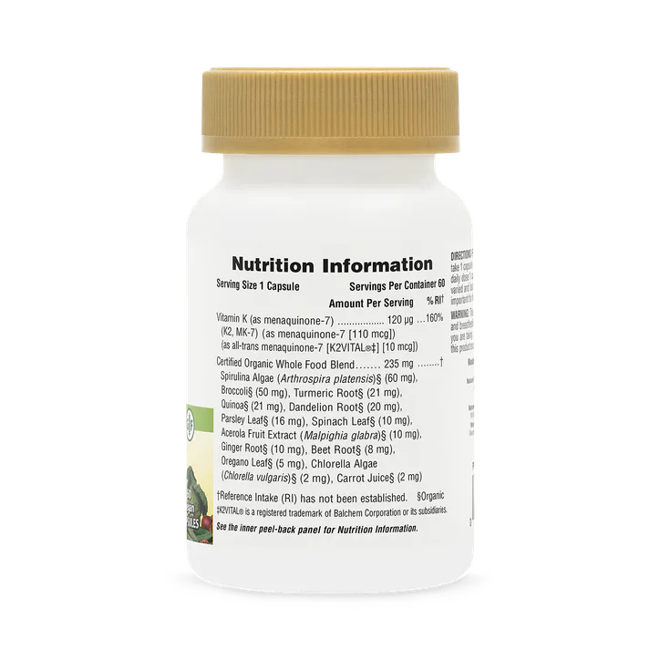 NaturesPlus Source of Life Garden Organic Vitamin K2 120 Mcg 60 Vegan Capsules detail 2