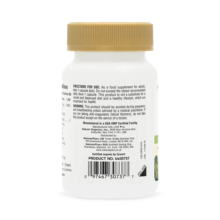 NaturesPlus Source of Life Garden Organic Vitamin K2 120 Mcg 60 Vegan Capsules detail 3
