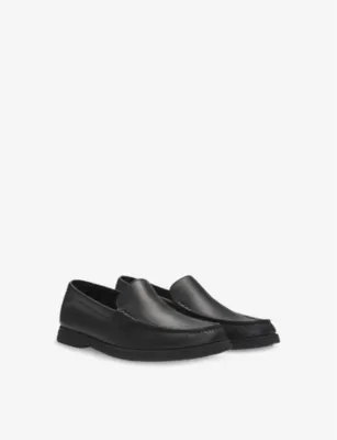 BOSS Almond-Toe Grained-Leather Moccasin Loafers - EUR 46 / 12 UK MEN detail 3