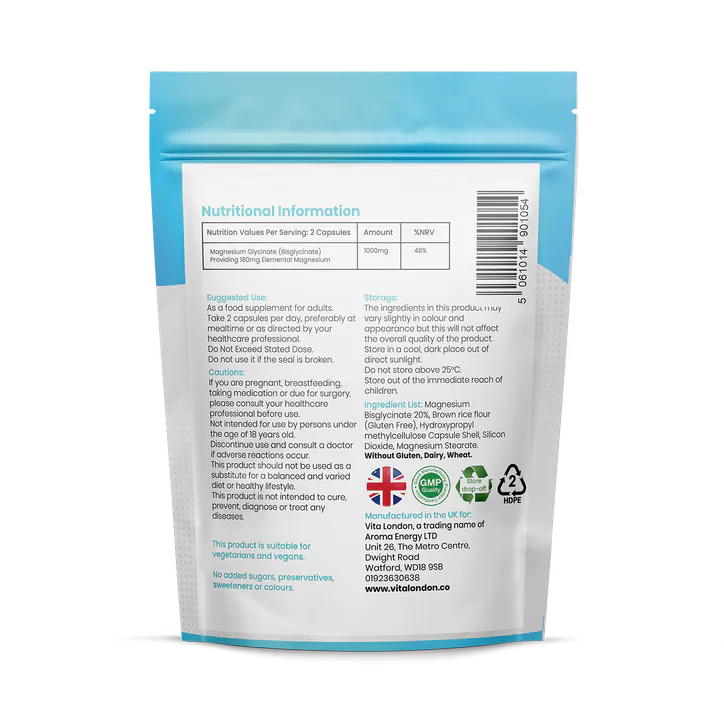 Vita London Magnesium Glycinate Capsules 1000mg 60 Capsules, additional product view 2