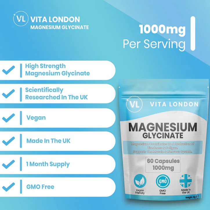 Vita London Magnesium Glycinate Capsules 1000mg 60 Capsules, additional product view 3