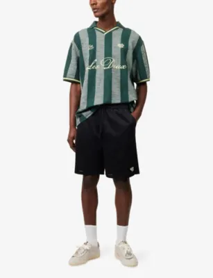 LES DEUX Striped Logo-Embroidered Cotton-Knit Football Top detail 2