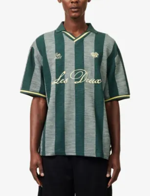 LES DEUX Striped Logo-Embroidered Cotton-Knit Football Top detail 3