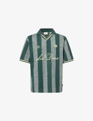 LES DEUX Striped Logo-Embroidered Cotton-Knit Football Top