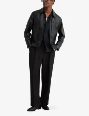 REISS Strader Zip-Through Leather Jacket detail 2