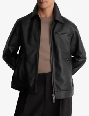 REISS Strader Zip-Through Leather Jacket detail 3