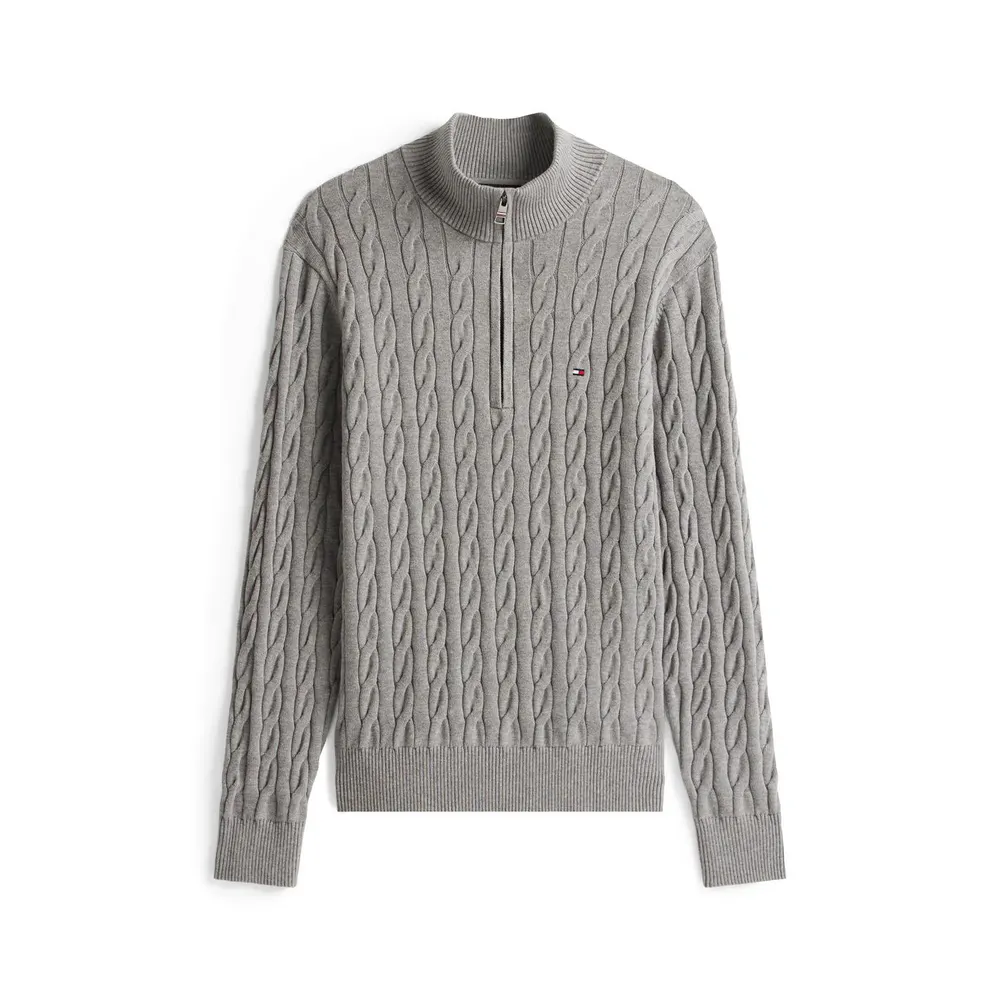 Tommy Hilfiger Men's Cotton 1/4-Zip Mock-Neck Cable Knit Jumper