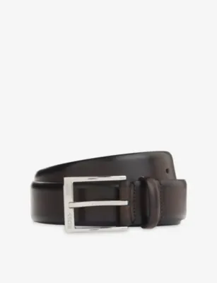 BOSS Logo-Engraved Leather Buckle Belt - 30