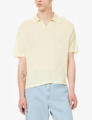 FRAME Superfine Short-Sleeve Wool And Cashmere Blend Polo Top detail 3