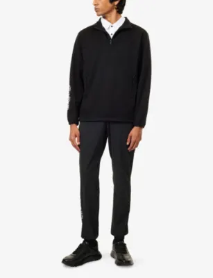 MALBON Long-Sleeve Quarter-Zip Woven Pullover in BLACK, additional product view 2