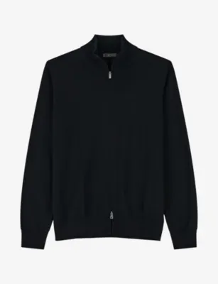 BOGGI MILANO Mock-Neck Full-Zip Merino Wool Jumper