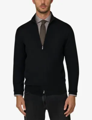 BOGGI MILANO Mock-Neck Full-Zip Merino Wool Jumper detail 3