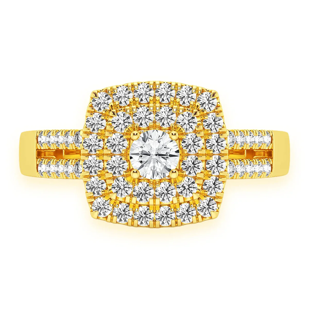For Him Princess Cut Double Halo Split Shank Ring in Rose Gold / Natural Diamond – Ring