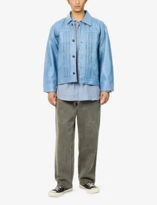 FOUND Trucker Pleats Leather Jacket in LIGHT BLUE, additional product view 2