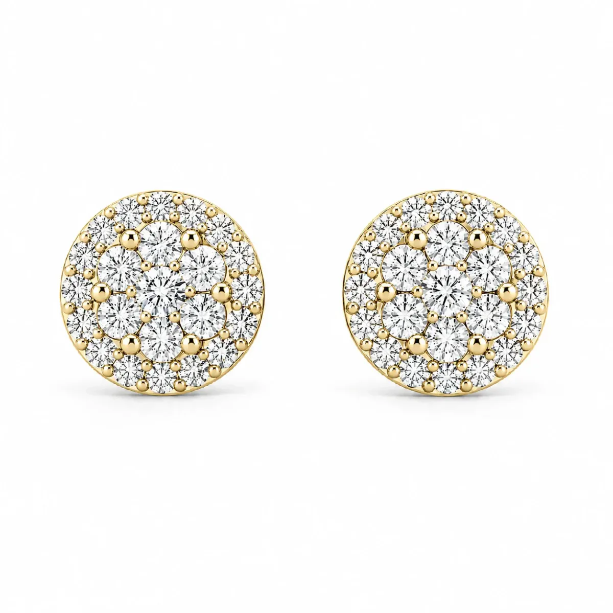 For Him Halo Flower Diamond Studs in 2.00ctw / Yellow Gold / Natural Diamond – Earring