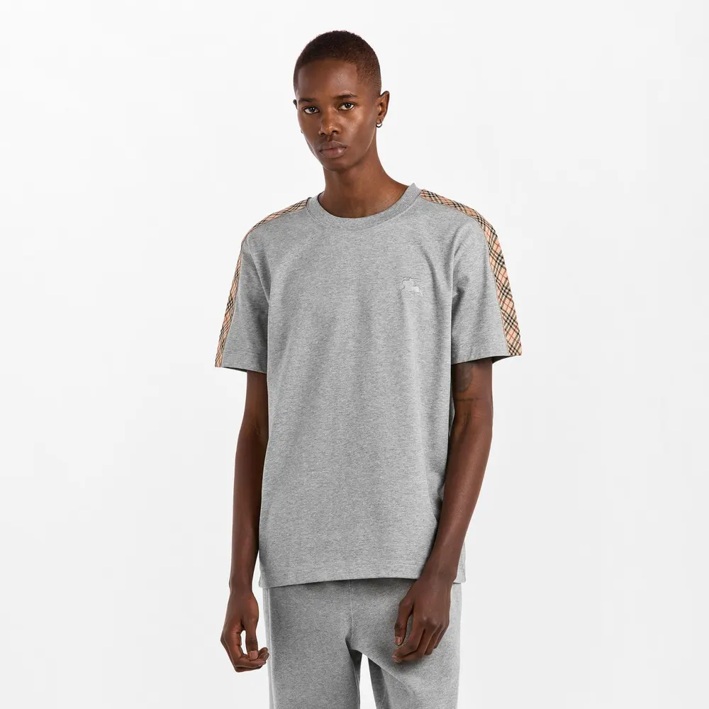 Burberry Mens Check Trim Cotton T-Shirt detail 3