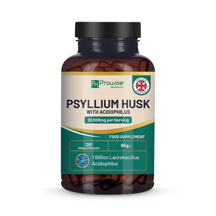 Prowise Healthcare Psyllium Husk 10000mg with Acidophilus 1 Billion CFU, 120 Vegan Capsules | Natural Soluble Fibre Supplement from Plantago Ovata Seeds Made in The UK by Prowise Healthcare